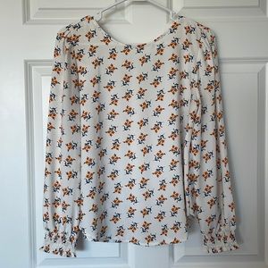 Loft women’s white floral long-sleeved blouse